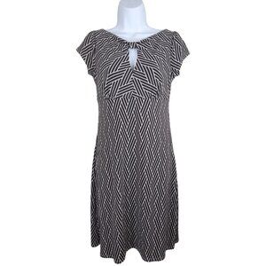 Ann Taylor Womens A-Line Geometric Dress Size 2 Keyhole Neckline Brown Cream
